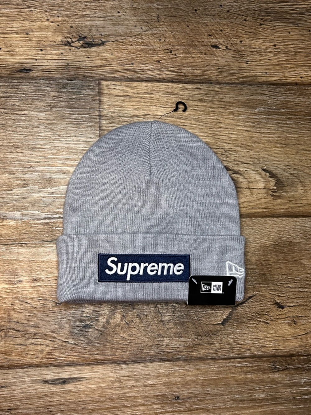 🔥Supreme x New Era Knit Cuffed Beanie with Navy Box Logo “Heather Grey”🔥 NWT❗️🏷️